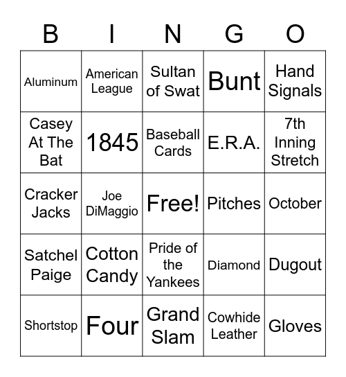 Baseball Bingo 3 Bingo Card