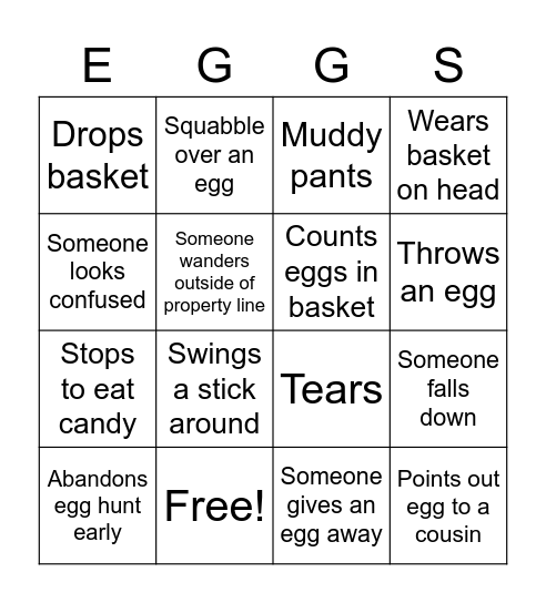 Egg Hunt Bingo Card