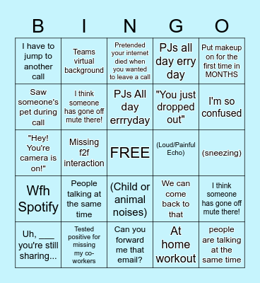 WFH Bingo Card