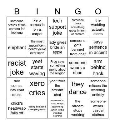 ex ero wedding bingo Card