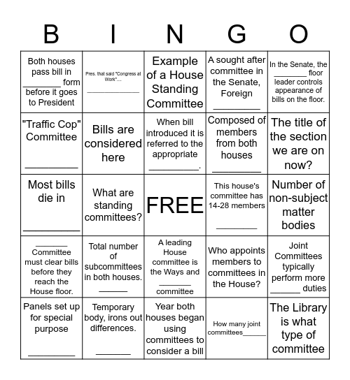 American Government  Chapter 12.2 Bingo Card
