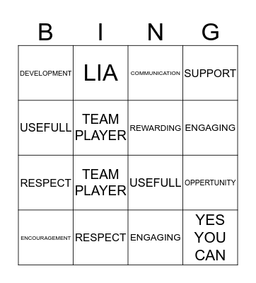 LIA Bingo Card
