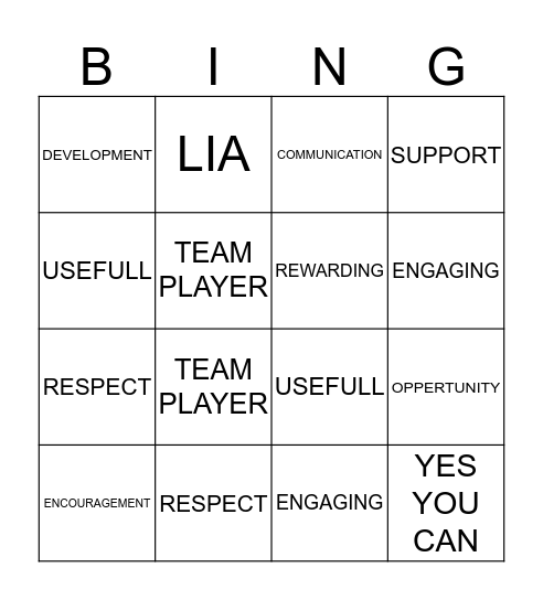 LIA Bingo Card