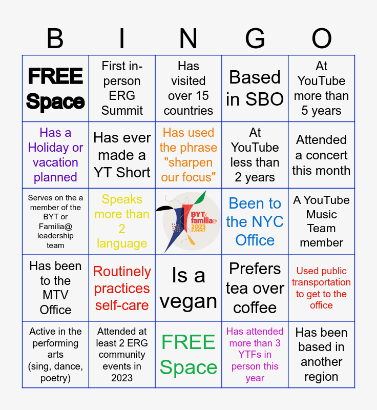 PRIDE@ ERG Summit 2023 Bingo Card