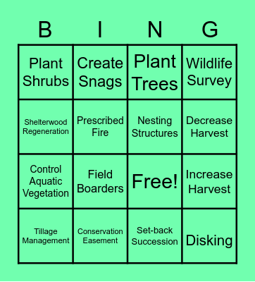 Wildlife Management Practices Bingo Card