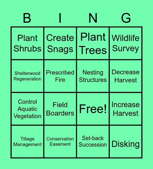 Wildlife Management Practices Bingo Card