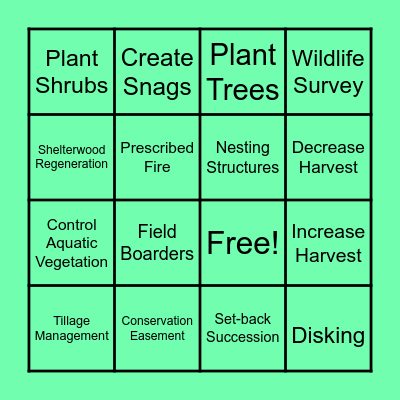 Wildlife Management Practices Bingo Card