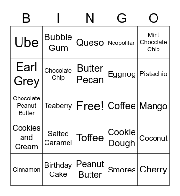 Ice Cream Bingo Card