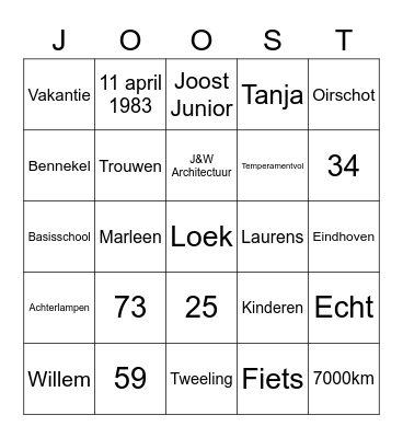 Joost 40! Bingo Card