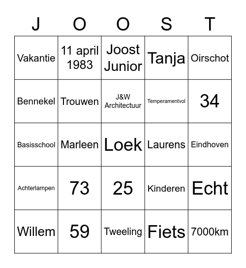 Joost 40! Bingo Card