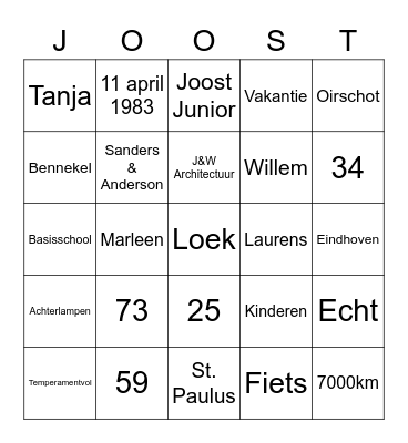 Joost 40! Bingo Card