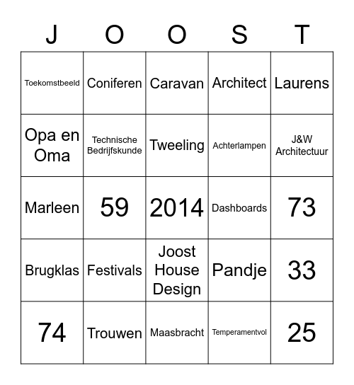Joost 40! Bingo Card