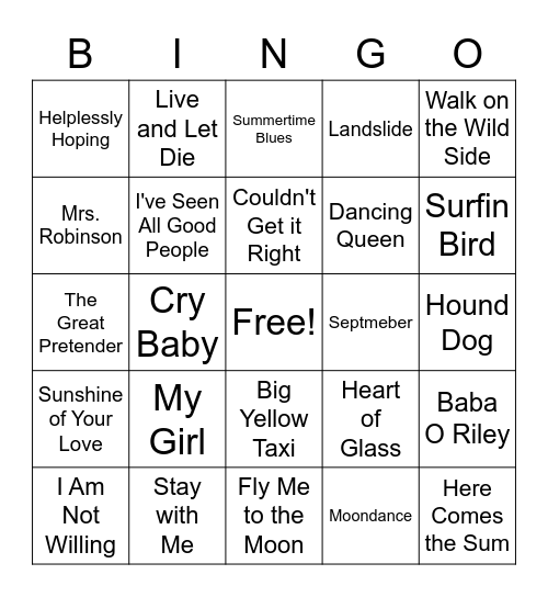 Music Bingo Card