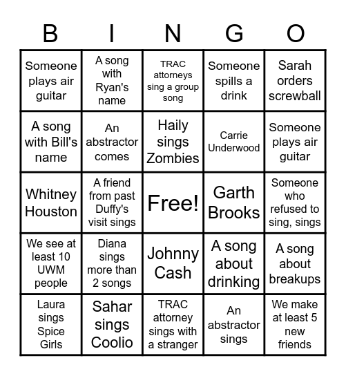 Karaoke Bingo! Bingo Card