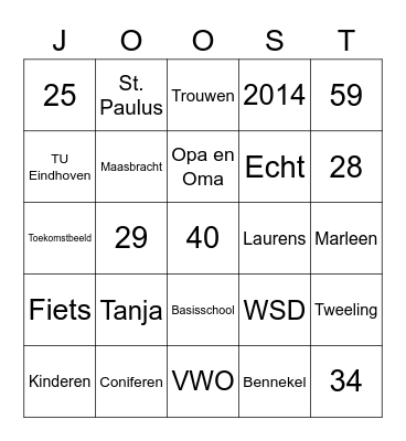 Joost 40! Bingo Card