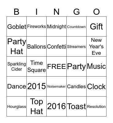 New Year's Eve Bingo  Bingo Card