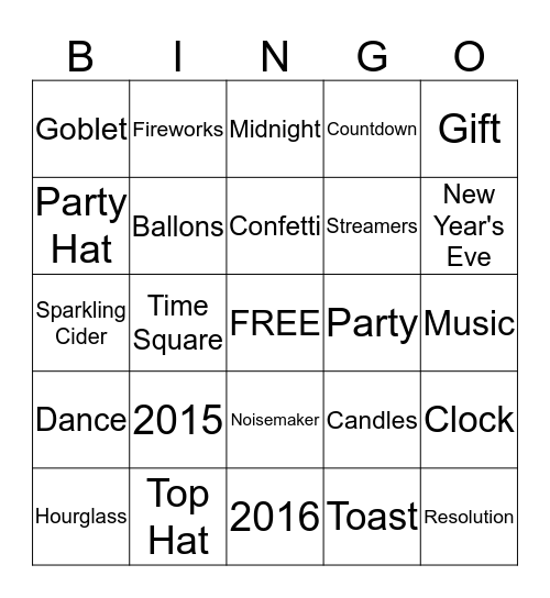 New Year's Eve Bingo  Bingo Card