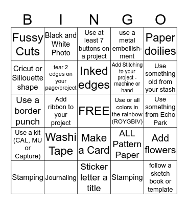 NOCO Crop Stop Scrapbooking BINGO Card
