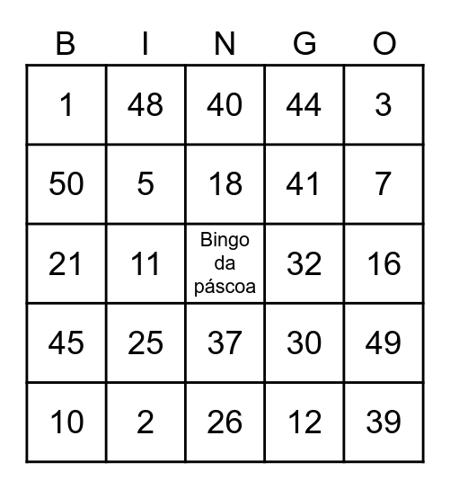 Números a 50 Bingo Card