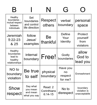 BOUNDARY  Bingo Card