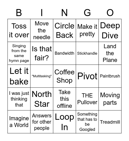 SQ Corporate Lingo Bingo Card