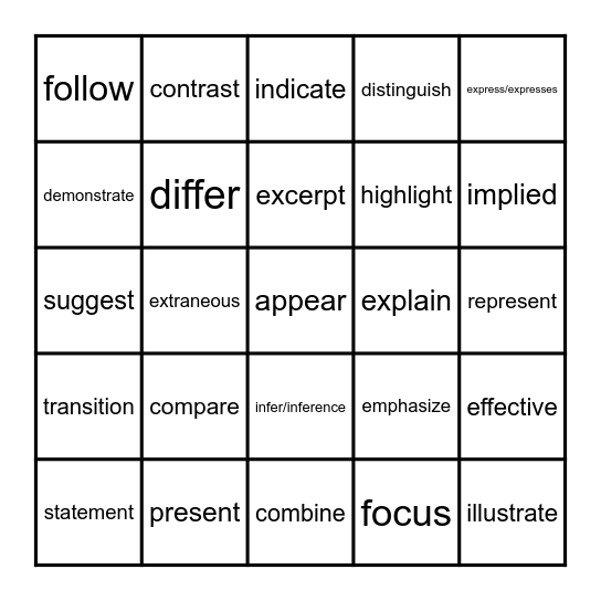 RLA STAAR question vocabulary Bingo Card