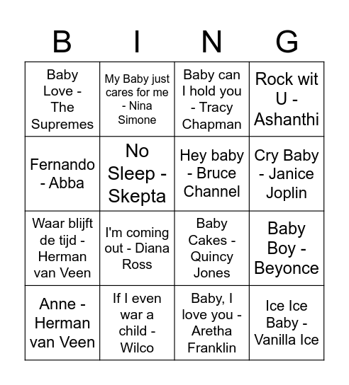 Baby Shower Bingo Card