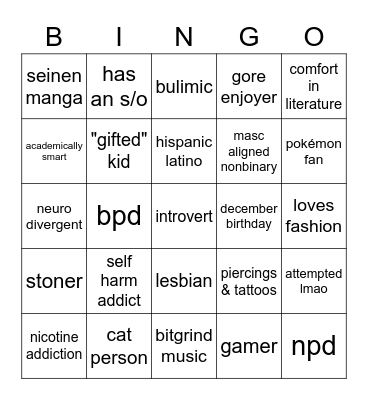 misha bingo Card
