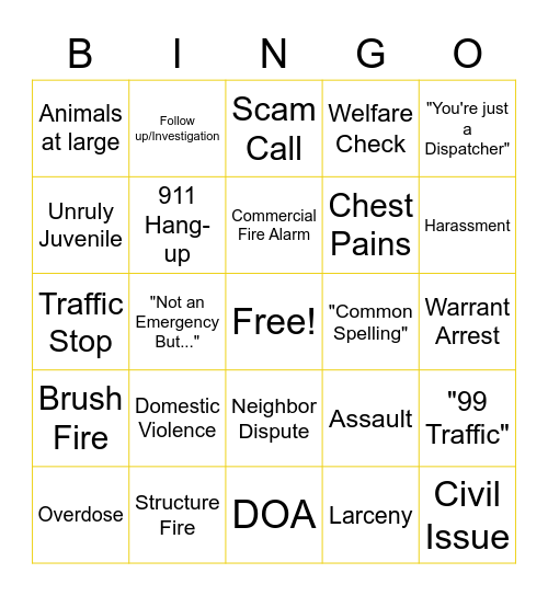 Dispatch BINGO! Bingo Card