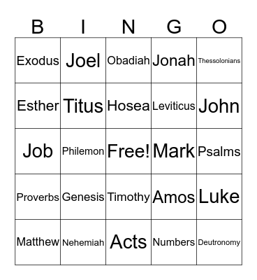 Bible Bngo Bingo Card