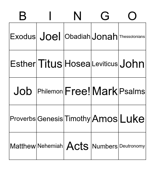 Bible Bngo Bingo Card