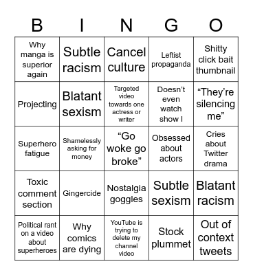 Anti woke bingo Card