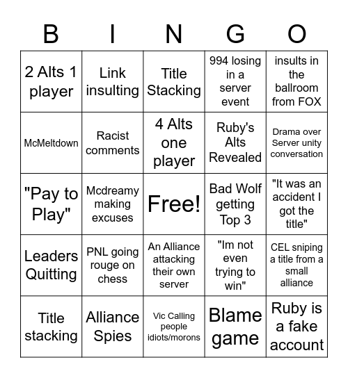 SERVER 994 Bingo Card