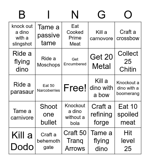 ARK Bingo Card