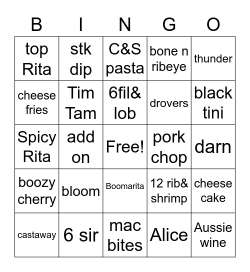 outback Bingo Card