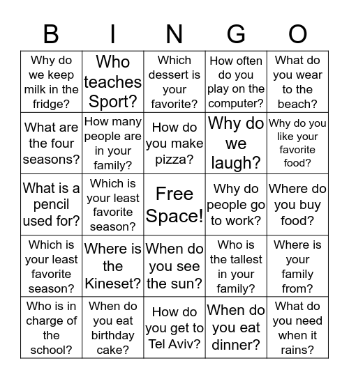 WH Question Bingo Card