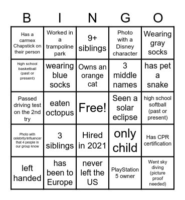 ICE BREAKER BINGO Card