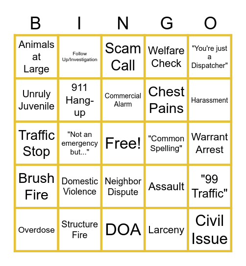 Dispatch BINGO! Bingo Card