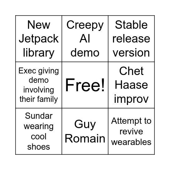 Google I/O Bingo Card