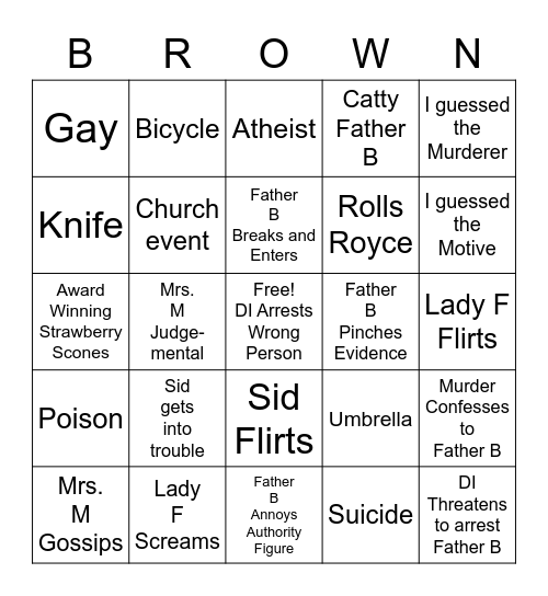 Father Brown Bingo Card