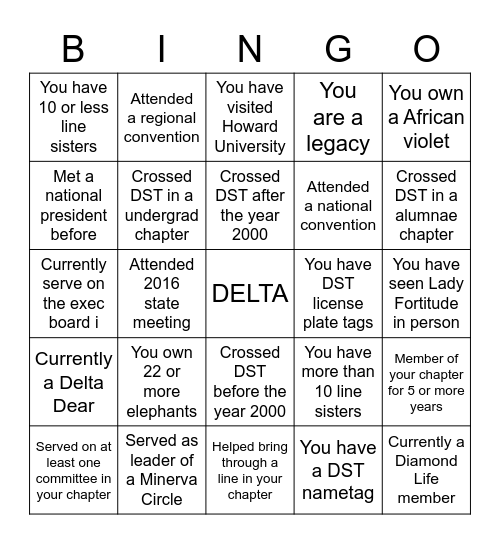 Delta Sigma Theta Bingo Card