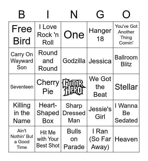 Guitar Hero Bingo Card