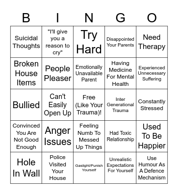 How Traumatized Are You? Bingo Card