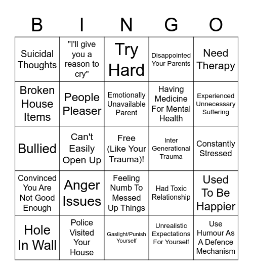 How Traumatized Are You? Bingo Card