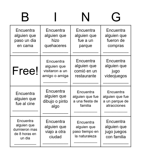 Primavera Bingo Card