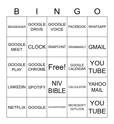 SMARTPHONES' APPS Bingo Card