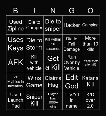 Fortnite Bingo Card