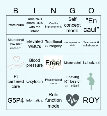 Pre-eclampsia RT Surrogacy Bingo Card