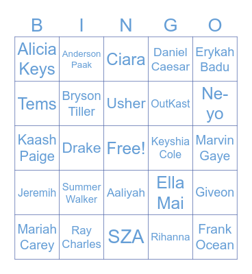 R&B Bingo Card