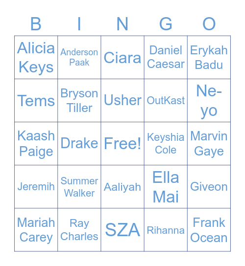 R&B Bingo Card